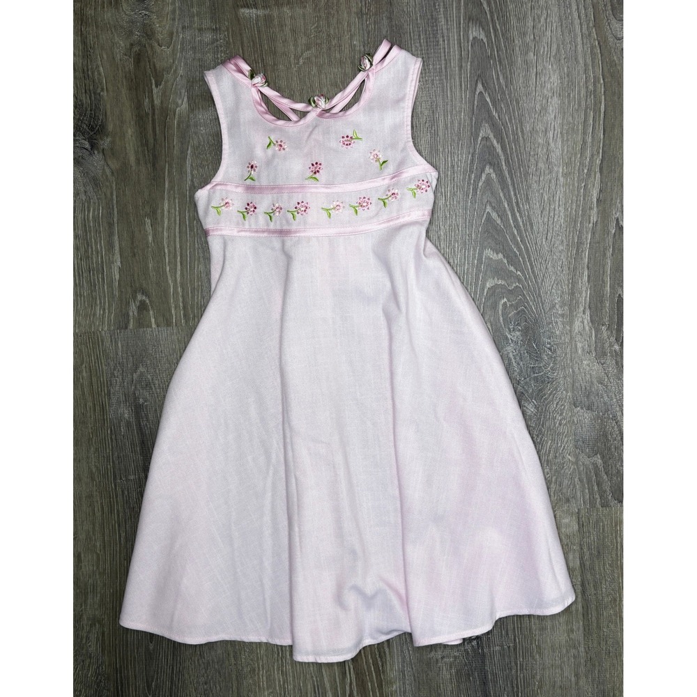 Bonnie Jean Girls Pink Floral Embroidered Sleeveless Special Occasion Dress 6